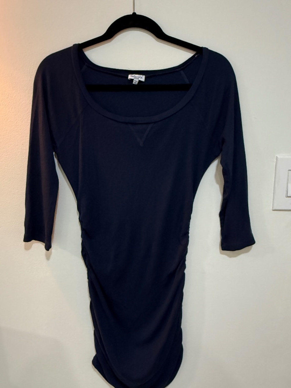 SPLENDID NAVY BODY CON RUCHED COTTON STRETCH DRESS, MEDIUM